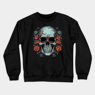 Cool Hipster Skull with Glasses and Roses Crewneck Sweatshirt